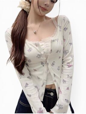 NWT Floral Ribbed Button Cardigan Top Soft Girl Cottagecore